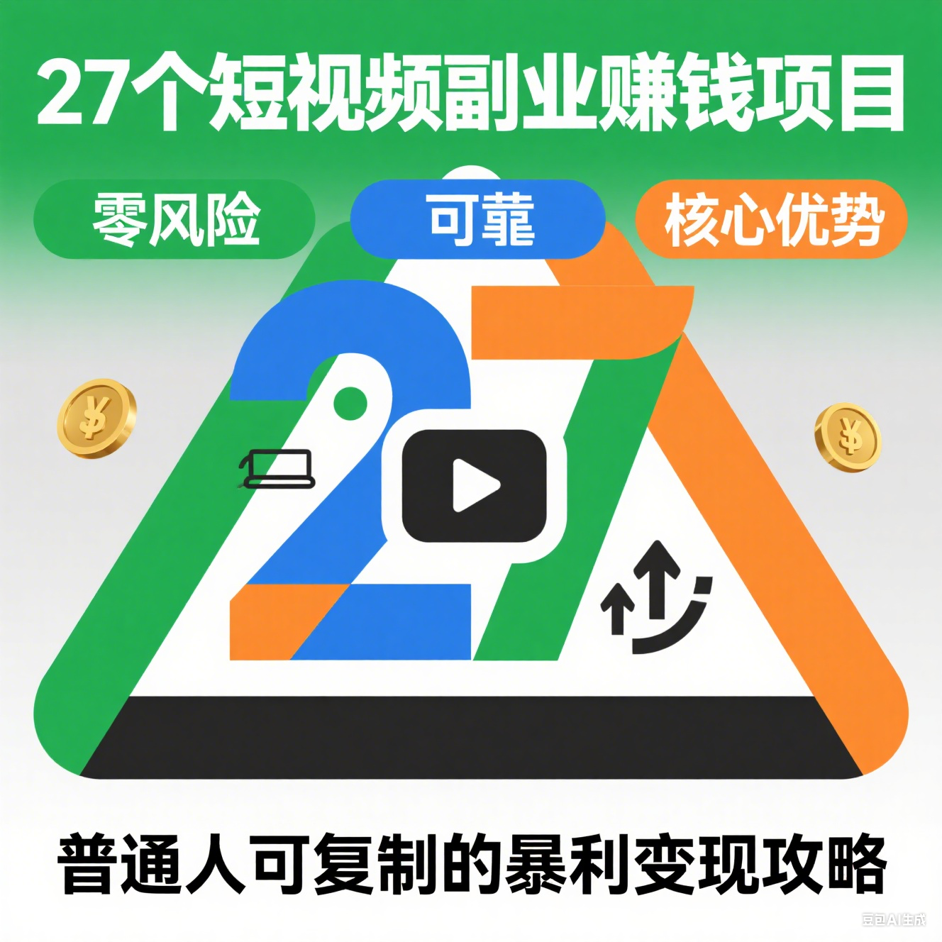 27个短视频副业赚钱项目：零基础、零成本、零风险，普通人可复制的暴利变现攻略