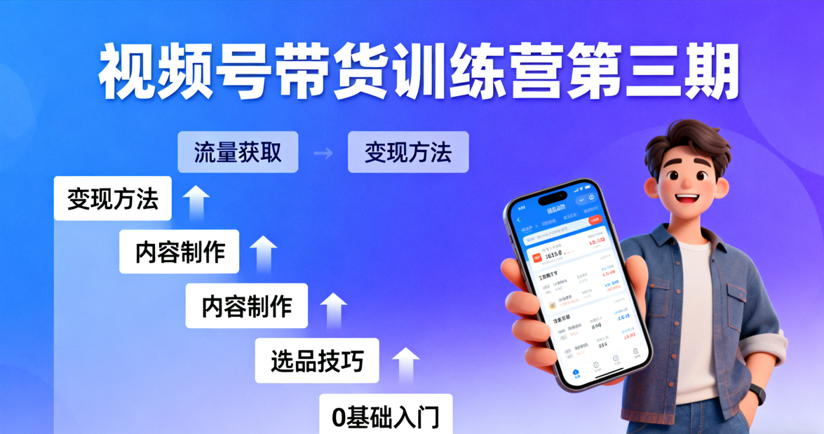 视频号带货训练营第三期，教会大家如何从0到1实现视频号带货